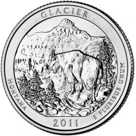 США 2011 г. 25 центов(квотер). № 07. Монтана. Национальный парк Глейшер(P)